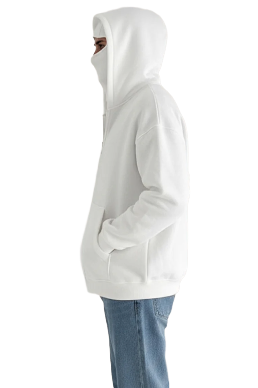Tech Fleece Hoodie in White – Light Warmth with Mask Detail