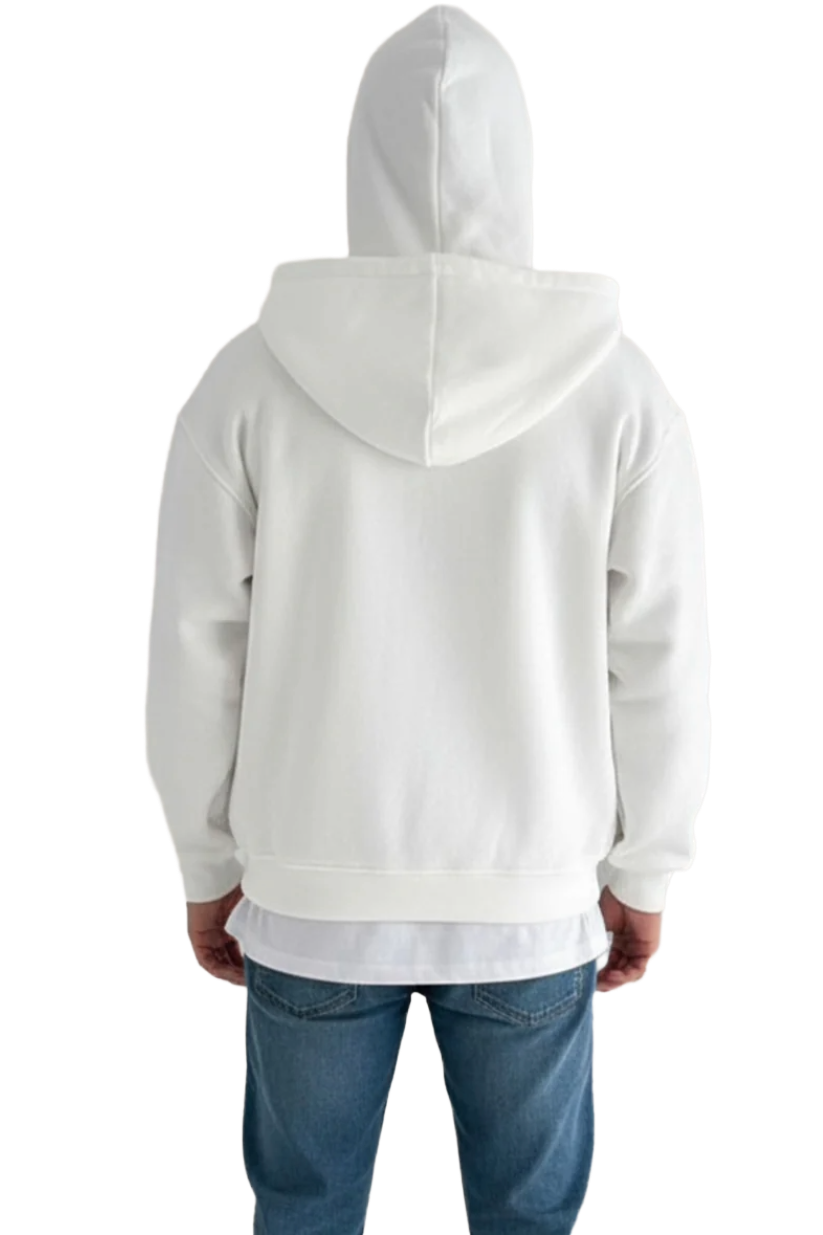 Tech Fleece Hoodie in White – Light Warmth with Mask Detail
