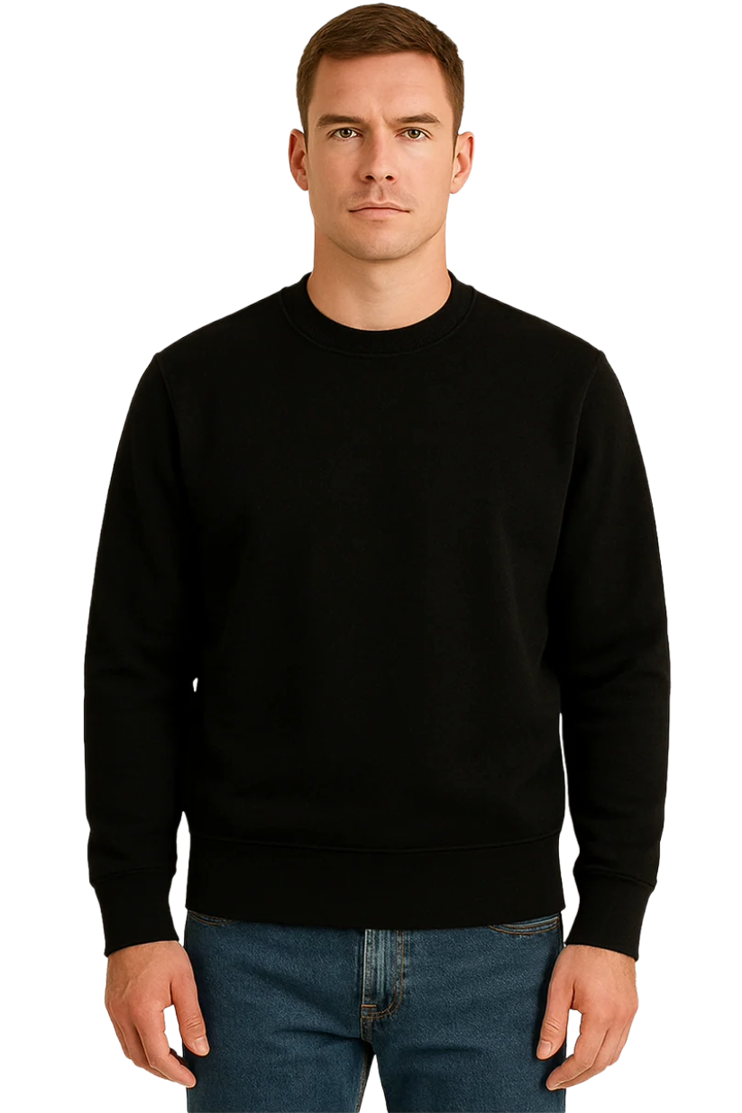 Men's Black Crewneck Sweatshirt | Everyday Warm Cotton Jumper Pullover