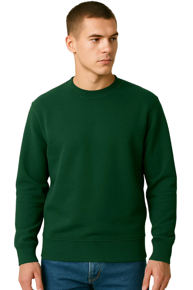 Men's Forest Green Crewneck Sweater | Premium Soft Cotton Jumper | Classic Fit