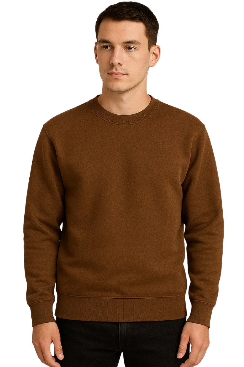 Brown Crewneck Sweatshirt for Men | Cotton Pullover Jumper | Soft Knit