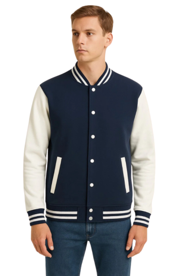 Dark Blue and White Baseball Jacket – The Perfect Mid-Layer