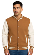 Camel Brown & Off-White Baseball Jacket