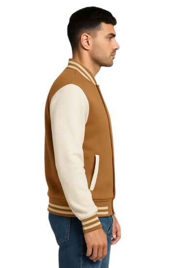Camel Brown & Off-White Baseball Jacket