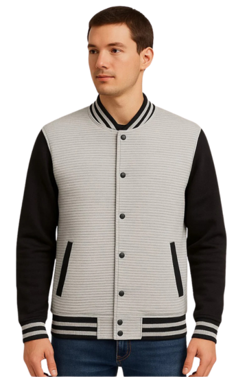 Mens Black and Grey Baseball Jacket – Best Textured Style