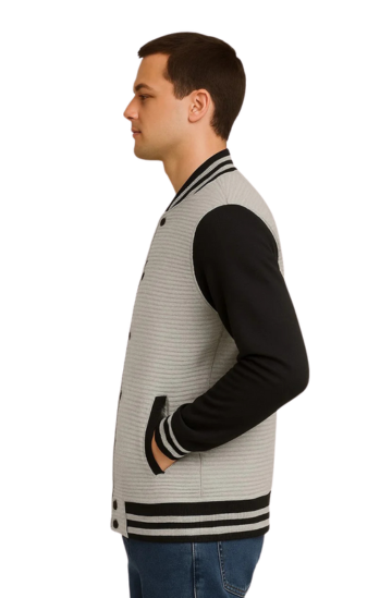 Mens Black and Grey Baseball Jacket – Best Textured Style