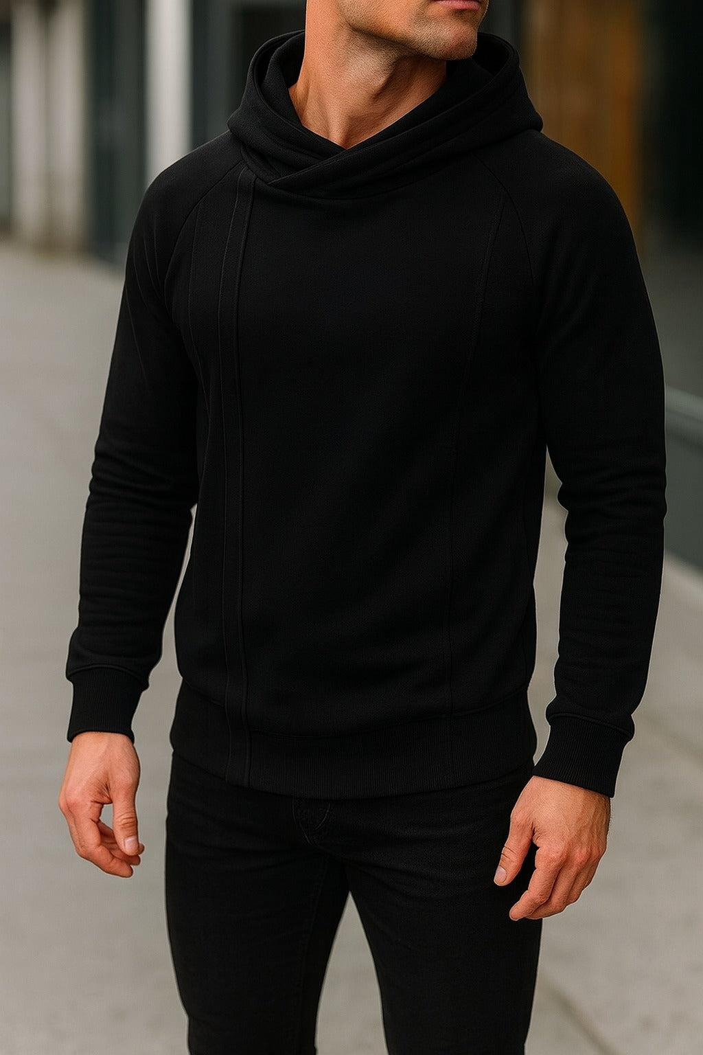 Men’s Premium Black Casual Hoodie – Soft Cotton Blend | Modern Streetwear Pullover